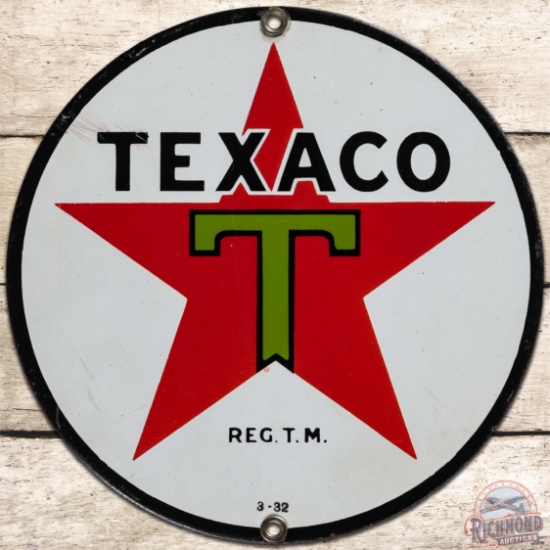 1932 Texaco Motor Oil 8" SS Porcelain Sign "Black T"
