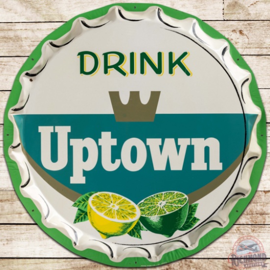 NOS Drink Uptown Lemon Lime Soda Convex Bottlecap Sign w/ Paper