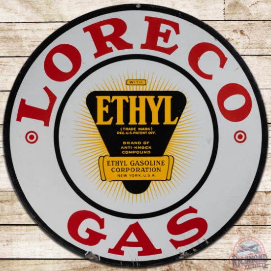 Loreco Ethyl Gas 30" DS Porcelain Sign w/ Logo