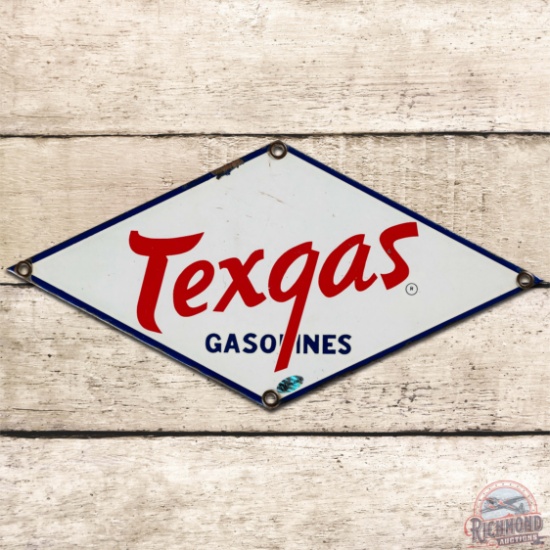 Texgas Gasolines Die Cut SS Porcelain Pump Plate Sign