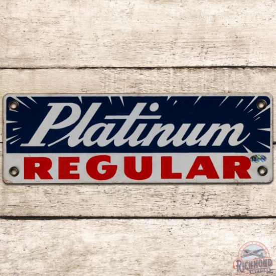 Platinum Regular Gasoline SS Porcelain Pump Plate Sign Texas
