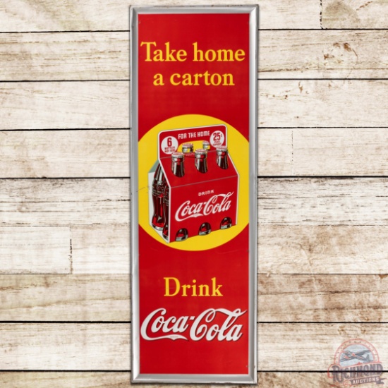 1937 Drink Coca Cola "Take Home a Carton" 54" SS Tin Sign w/ 6 Pack