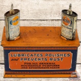 Gulf Tin Handy Oiler Counter Display w/ 2 Lead Top Oilers