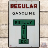Reilly Oil Co. Regular Gasoline SS Porcelain Pump Plate Sign