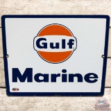Gulf Marine SS Porcelain Gas Pump Plate Sign w/ Logo