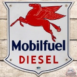 Mobilfuel Diesel SS Porcelain Gas Pump Plate Sign w/ Pegasus