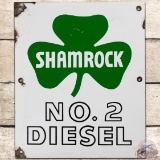 Shamrock No. 2 Diesel SS Porcelain Gas Pump Plate Sign w/ Logo