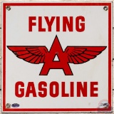 Flying A Gasoline SS Porcelain Pump Plate Sign w/ logo