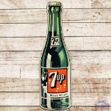 1942 7up SS Tin Bottle Sign w/ Swimmer Girl