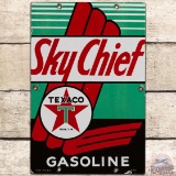 1942 Texaco Sky Chief Gasoline SS Porcelain Gas Pump Plate Sign 
