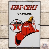 1947 Texaco Fire Chief Gasoline SS Porcelain Gas Pump Plate Sign 