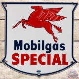 1956 Mobilgas Special SS Porcelain Gas Pump Plate Sign w/ Pegasus