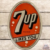 NOS 7up Likes You SS Tin Oval Sign 