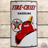 1946 Texaco Fire Chief Gasoline Curved SS Porcelain Gas Pump Plate Sign 