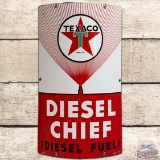 1945 Texaco Diesel Chief Curved SS Porcelain Pump Plate Sign