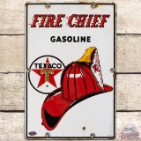 1962 Texaco Fire Chief Gasoline SS Porcelain Pump Plate Sign 