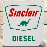 Sinclair Diesel SS Porcelain Gas Pump Plate Sign w/ Dino