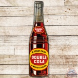 Double Cola A Great Drink A Mighty Flavor Die Cut SS Tin Bottle Sign