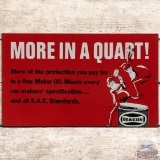 NOS Beacon More in a Quart SS Tin Sign w/ Gnomes & Can