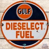 Gulf Dieselect Fuel SS Porcelain Sign w/ Logo