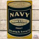 NOS Navy Sweet Scotch Snuff Emb SS Tin Sign w/ Battleship