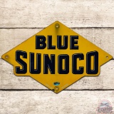 Blue Sunoco Die Cut SS Porcelain Gas Pump Plate Sign