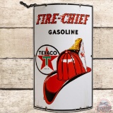 1945 Texaco Fire Chief Gasoline Curved SS Porcelain Gas Pump Plate Sign