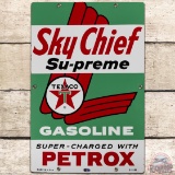 1965 Texaco Sky Chief Gasoline w/ Petrox SS Porcelain Pump Plate Sign 