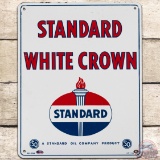 Standard White Crown Gasoline SS Porcelain Pump Plate Sign w/ Logo