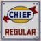 Rare Chief Regular SS Porcelain Gas Pump Plate Sign w/ Logo
