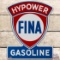 1957 Fina Hypower Gasoline Keyhole SS Porcelain Pump Plate Sign