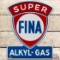 1957 Fina Super Alkyl Gas Keyhole SS Porcelain Pump Plate Sign