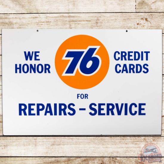 Union 76 We Honor Credit Cards Repairs Service DS Porcelain Sign w/ Logo