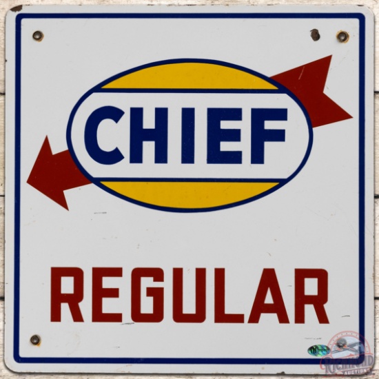Rare Chief Regular SS Porcelain Gas Pump Plate Sign w/ Logo