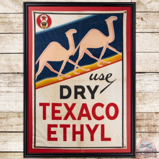 Use Dry Texaco Ethyl Framed Canvas Banner w/ 8-Ball & Camels