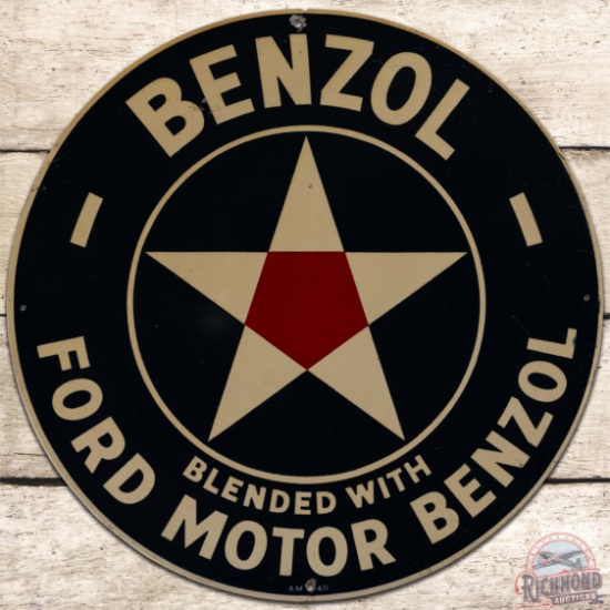 Ford Motor Benzol SS Tin Gas Pump Plate Sign w/ Star Logo