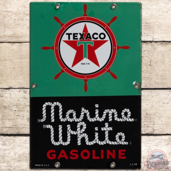 1948 Texaco Marine White Gasoline SS Porcelain Gas Pump Plate Sign "Small"