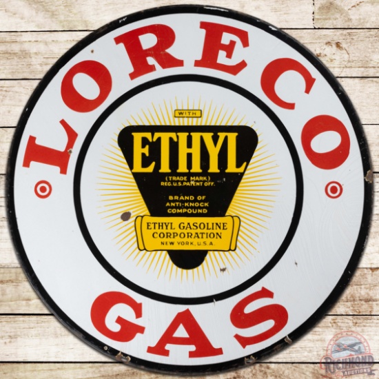 Loreco Ethyl Gas 30" DS Porcelain Sign w/ Logo