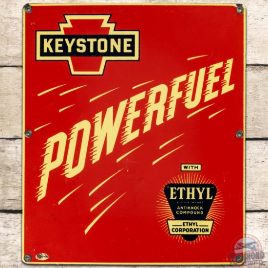Keystone Powerful More Power to You! SS Porcelain Gas Pump Plate Sign w/ Ethyl