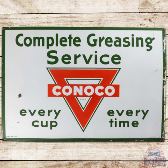 Conoco Complete Greasing Service SS Porcelain Sign w/ Logo