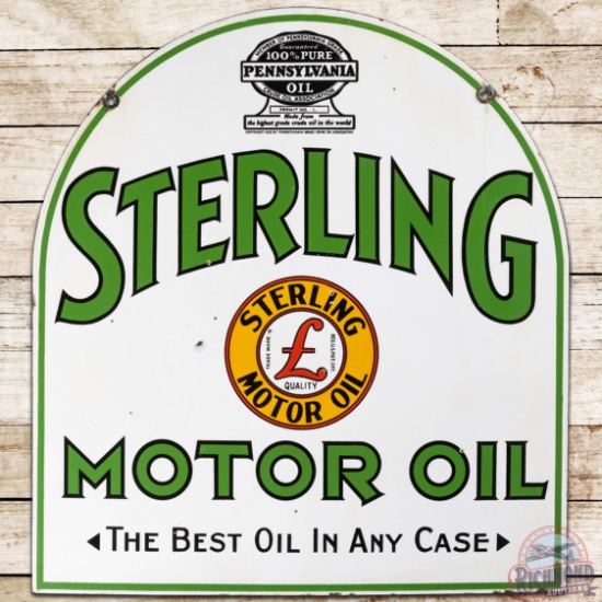 Sterling Motor Oil DS Porcelain Tombstone Sign w/ Logo