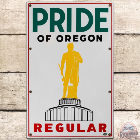 Pride of Oregon Regular SS Porcelain Gas Pump Plate Sign w/ Logo