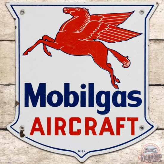 Mobilgas Aircraft SS Porcelain Gas Pump Plate Sign w/ Pegasus