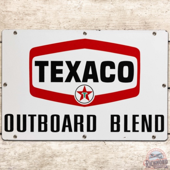 Texaco Outboard Blend SS Porcelain Gas Pump Plate Sign Red