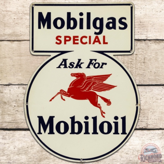 1941 Mobilgas Special SS Tin Keyhole Gas Pump Plate Sign w/ Pegasus