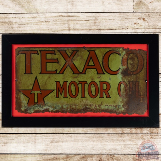 Early Texaco Motor Oil The Texas Company Framed SS Tin Sign