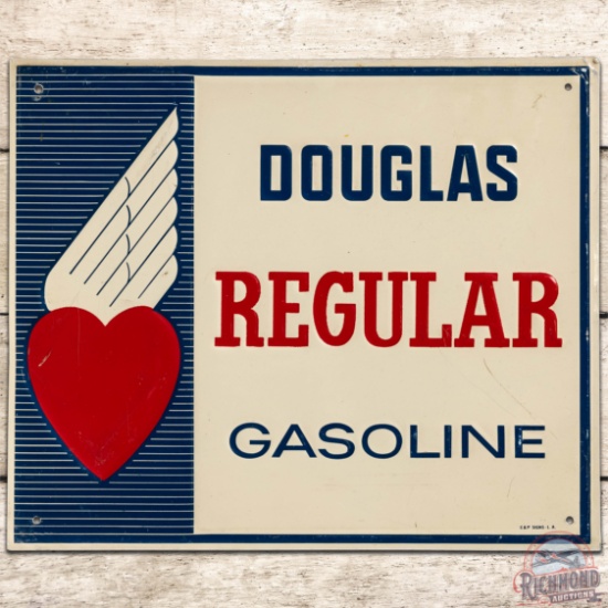 Douglas Regular Gasoline Emb. SS Tin Pump Plate Sign