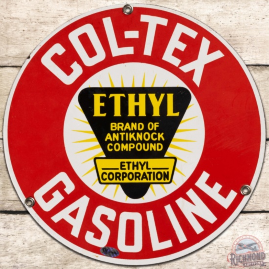 Coltex Ethyl Gasoline SS Porcelain Pump Plate Sign