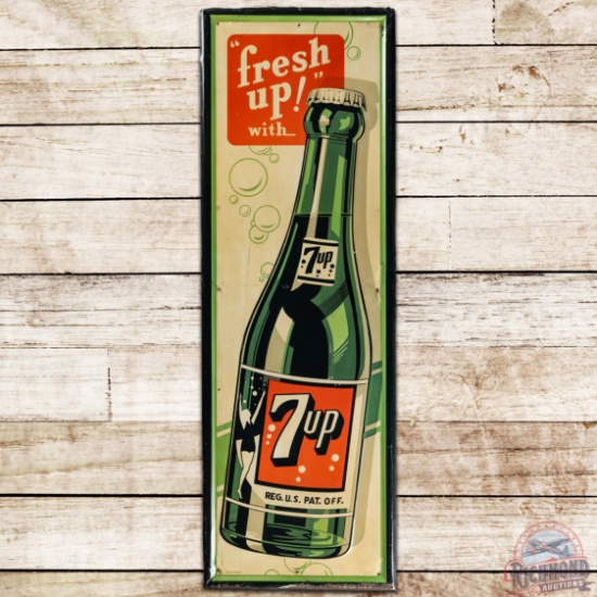 Fresh Up! With 7up Vertical Emb. SS Tin Sign w Bottle & Swimmer Girl