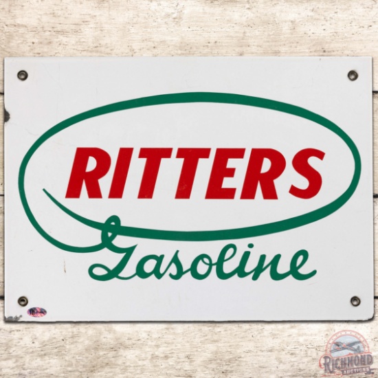 Ritters Gasoline SS Porcelain Gas Pump Plate Sign